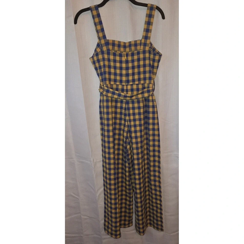 Nastygal ‎ Blue Yellow Checkered Jumpsuit Sleeveless Zipper Size 4 - Picture 2 of 13